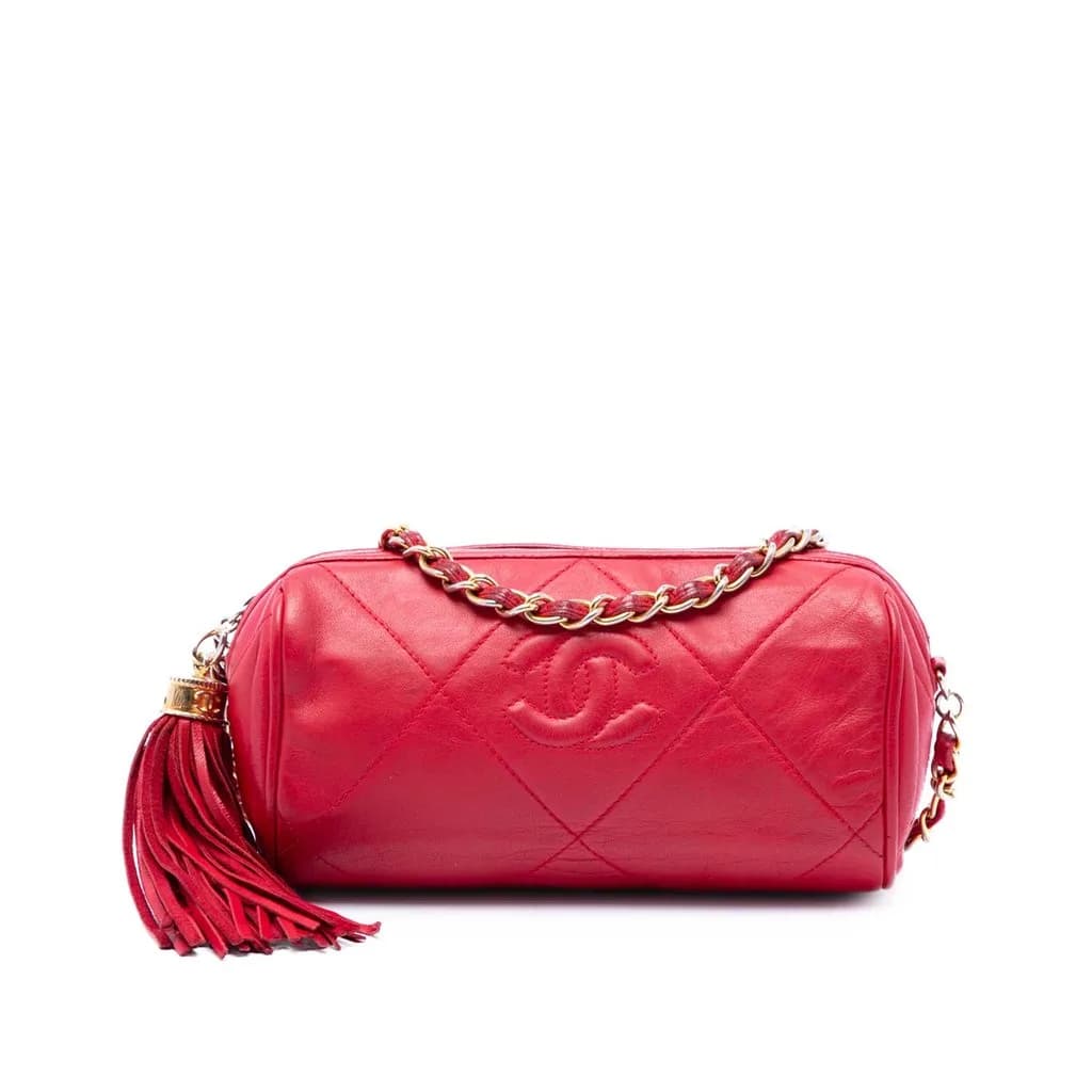 Chanel (Pre-owned) Mini Quilted Lambskin Tassel Barrel Crossbody