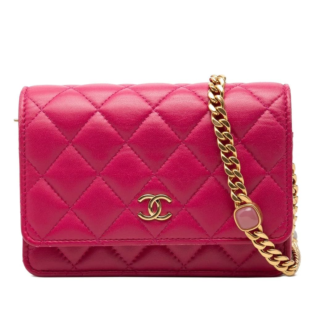 Chanel (Pre-owned) Mini CC Quilted Lambskin Pearl Samba Wallet On Chain