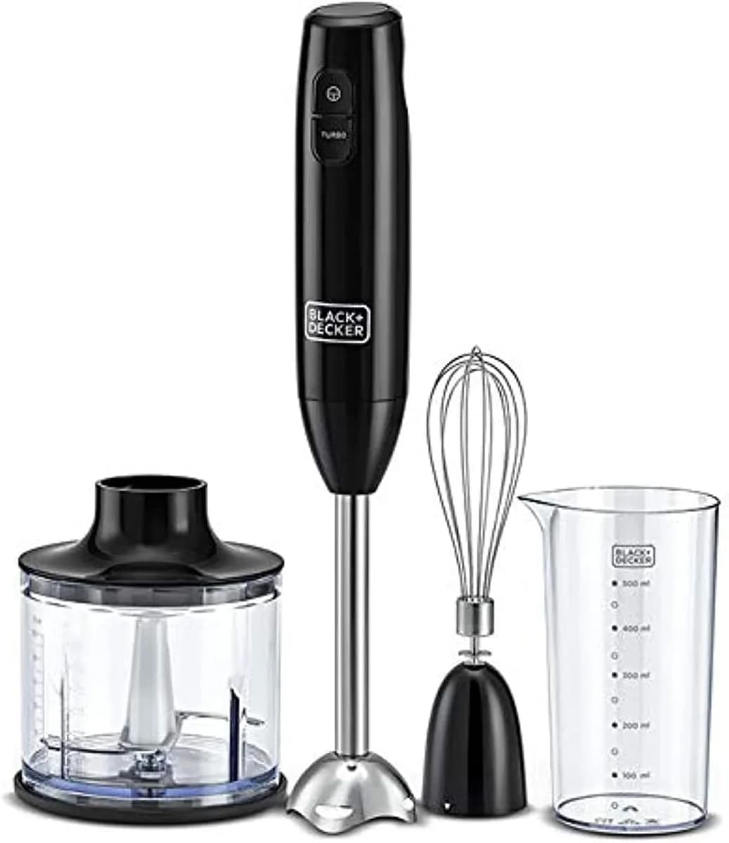 Black+Decker + Decker Hand Blender 600ml Chopping Bowl 2 Speeds 3-in-1 Functionality for Blending Chopping and Whisking HB600-B5