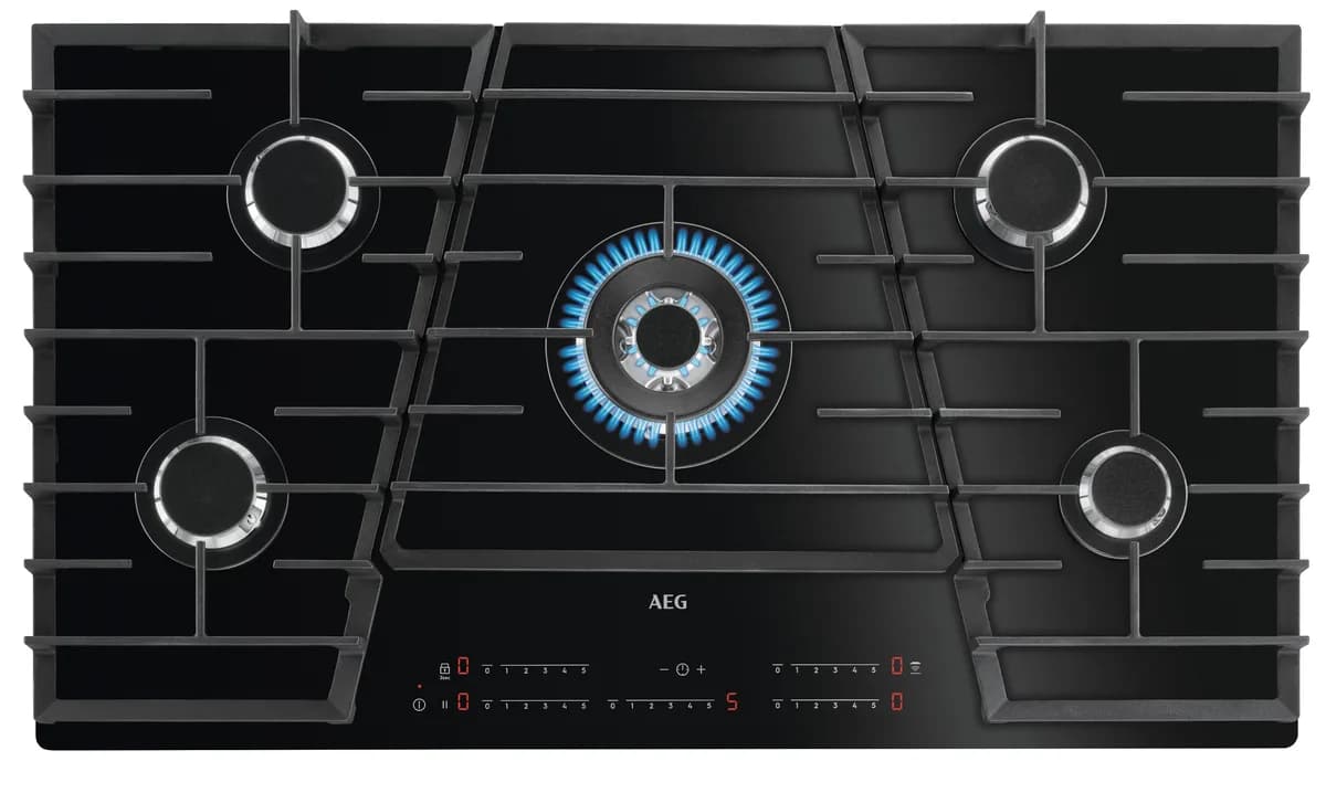 AEG Built-in Gas Hob 90cm 5 Burner Glass Finish Touch Control HVB95450IB