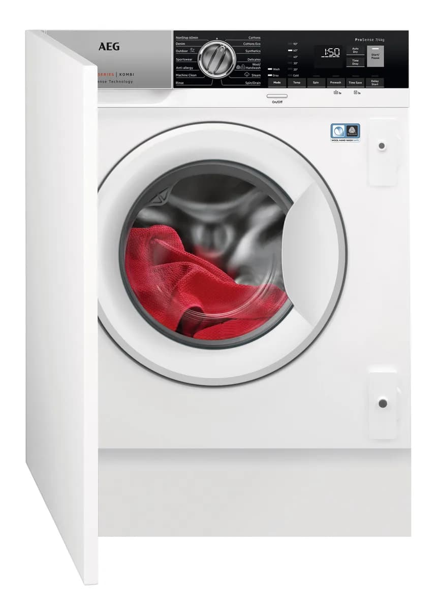 AEG Built-in Front Load Washer Dryer 7kg 4kg 1200 RPM Made in Italy Prosense technology Stain Removal Eco Wash LWX7G7634FB