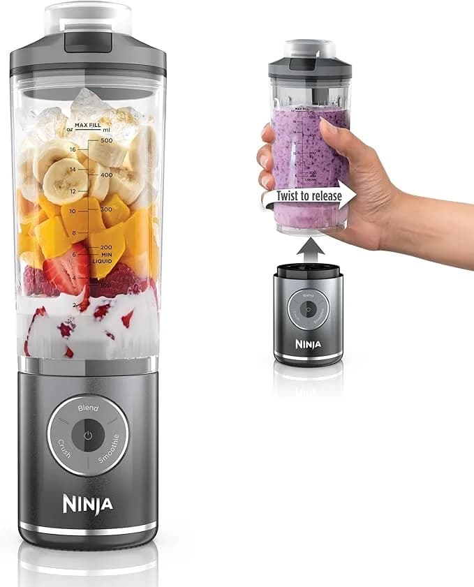 Ninja Blast Max Portable Personal Blender BC251GY Cordless, Twist & Go, Smoothie, Blend, Ice Crush, 3 Programs, 22oz Leakproof Removable Vessel, Dishwasher Safe, Grey